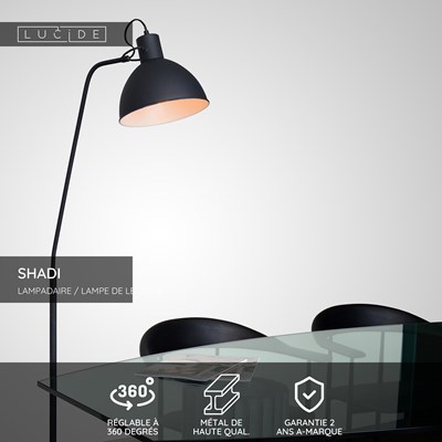 Lucide SHADI - Lampadaire / lampe de lecture - 1xE27 - Noir